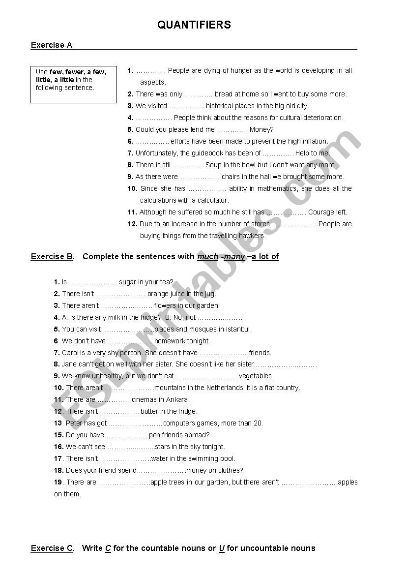 Countable/uncountable nouns/Quantifiers