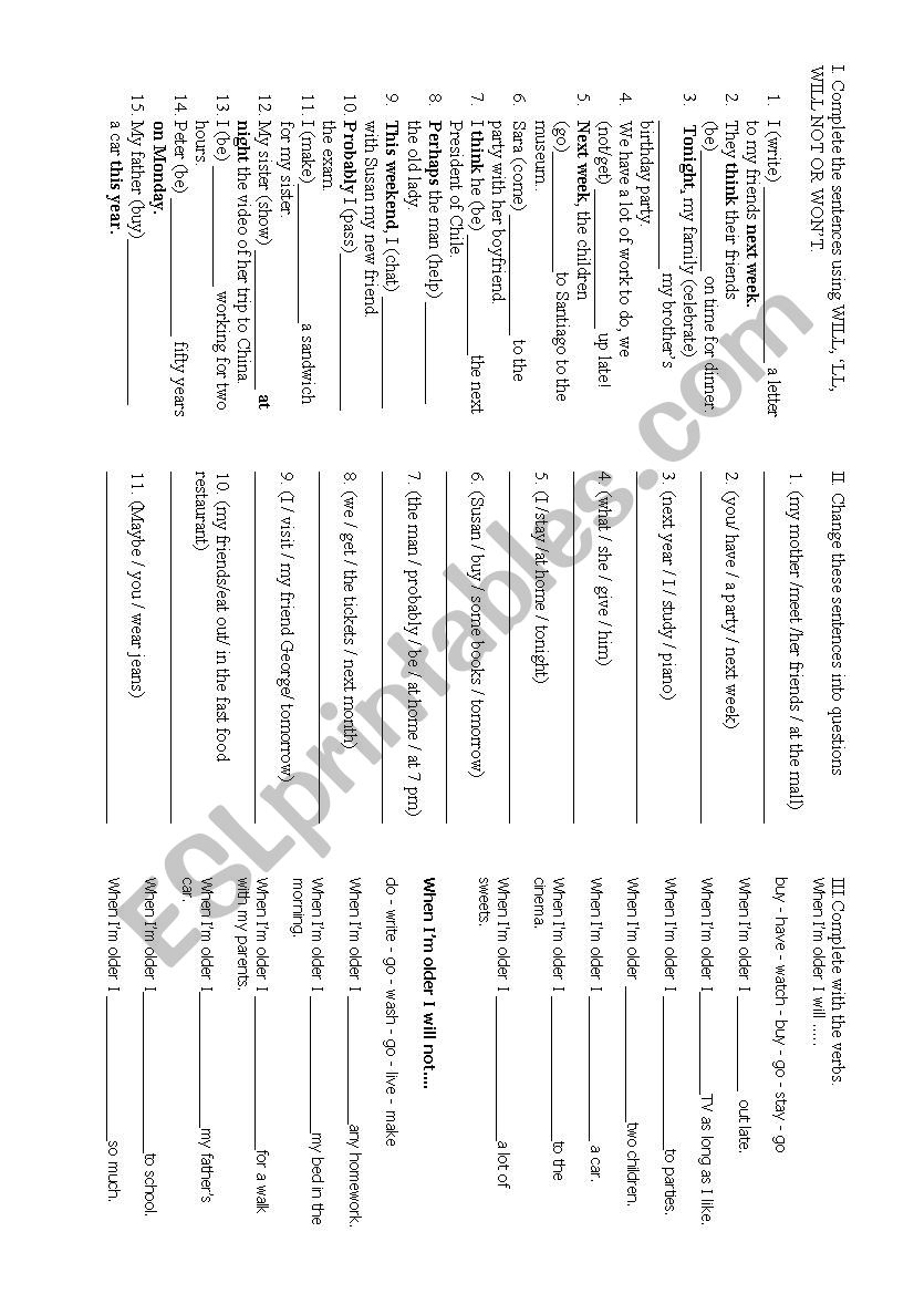 Future Tense Excercises worksheet