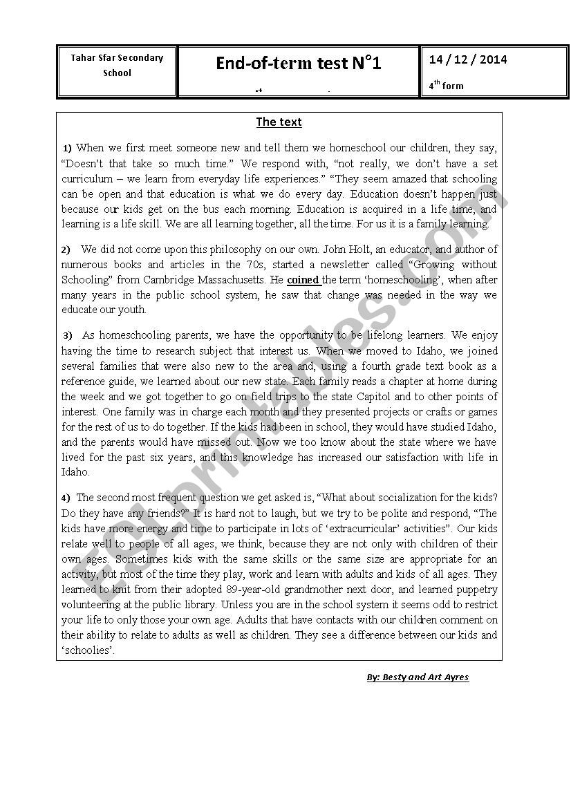 4th form test (excellent review of unit 1&2)