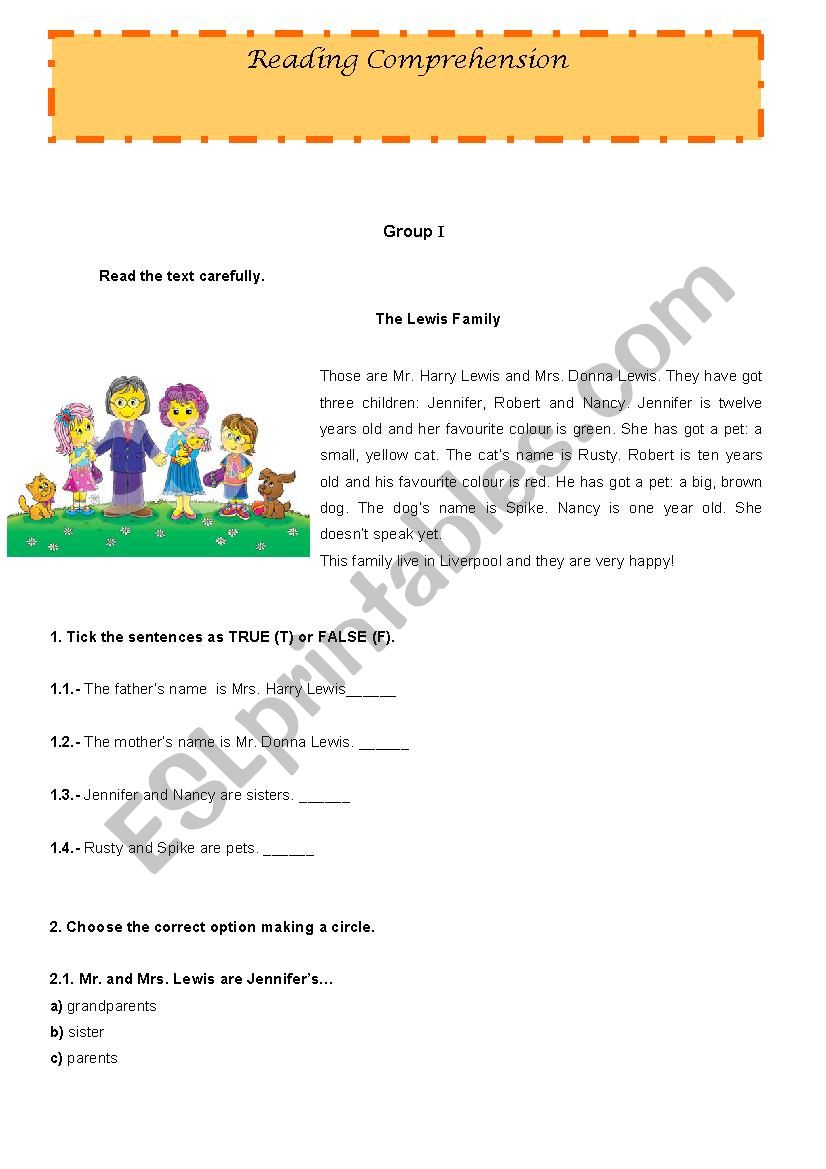 Reading Comprehension worksheet