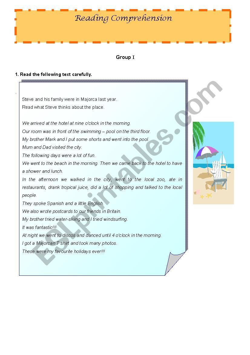 Reading Comprehension worksheet