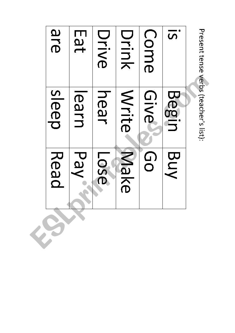 Past Tense Bingo 1 worksheet