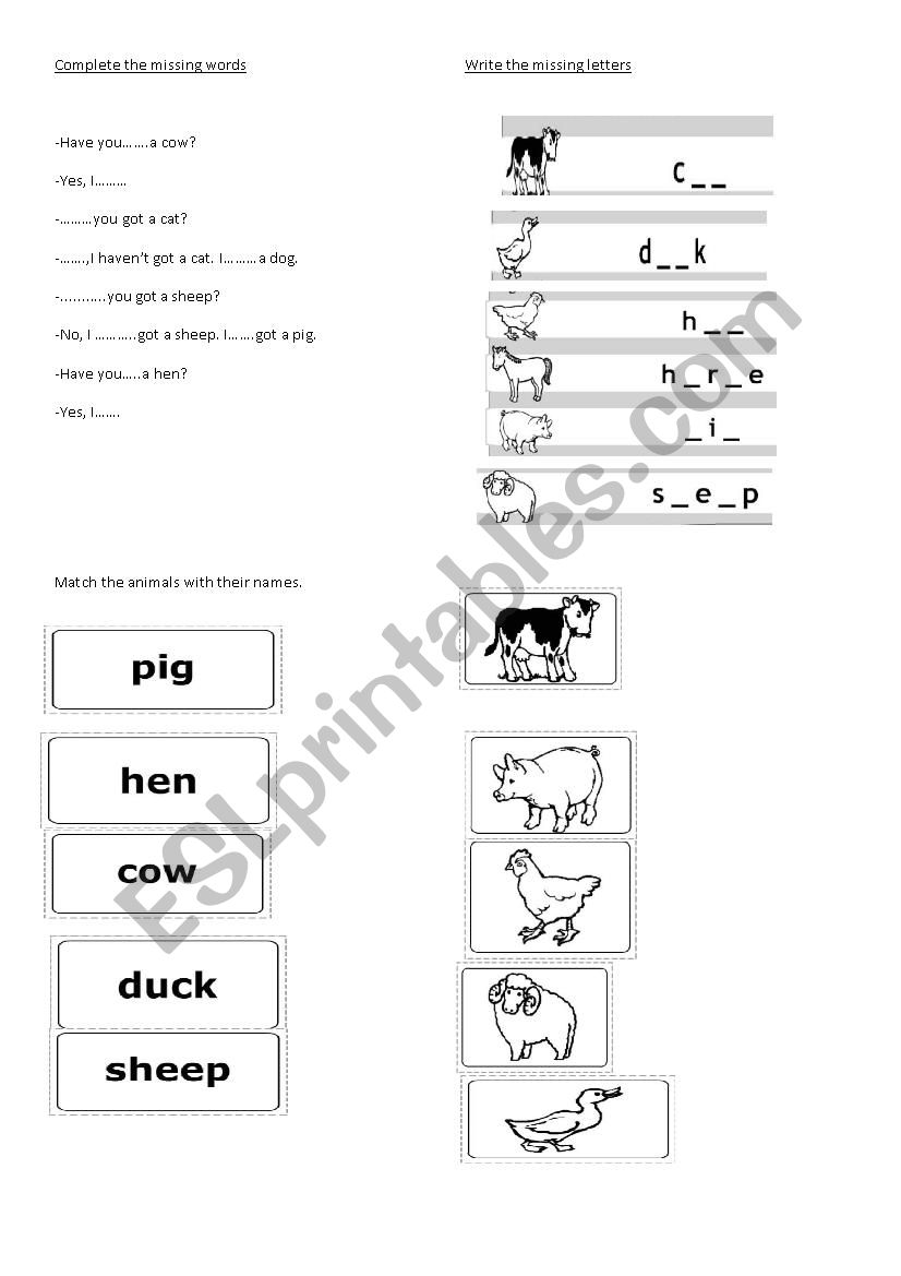 Farm animals and Have you got worksheet