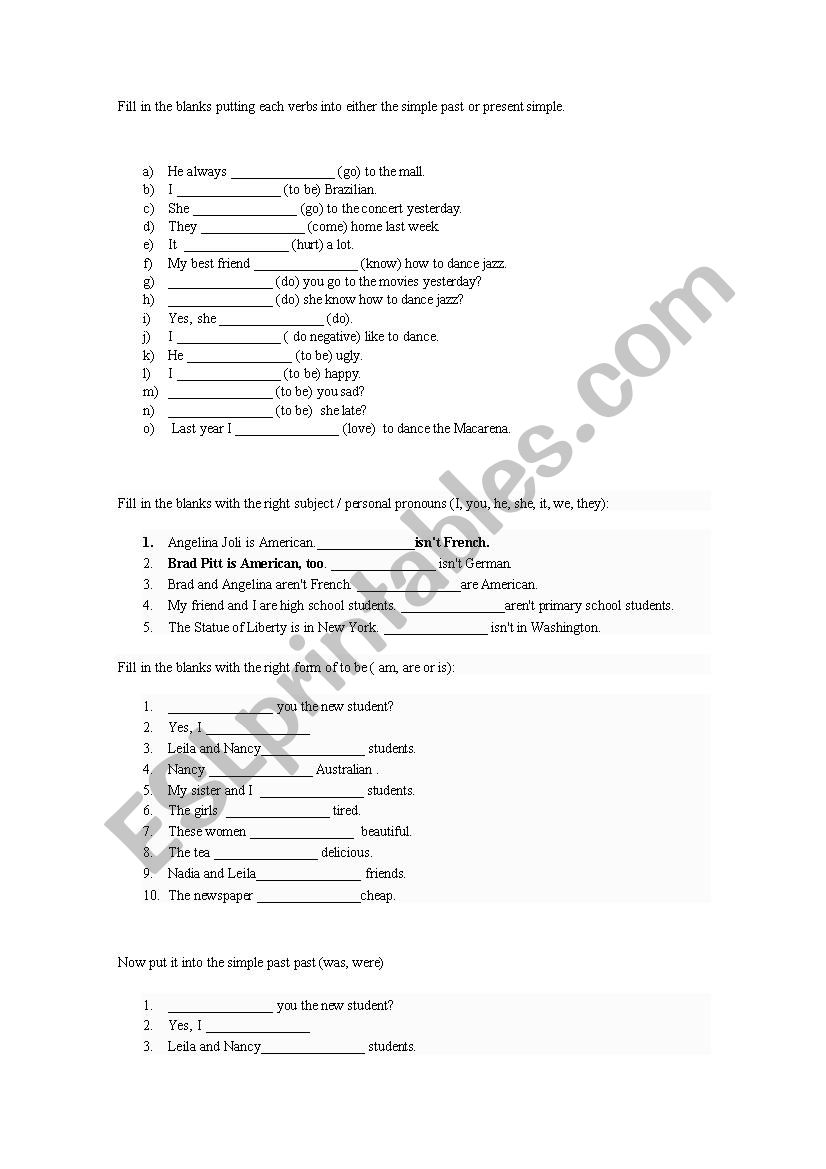 Simple present vs simple past + personal pronouns