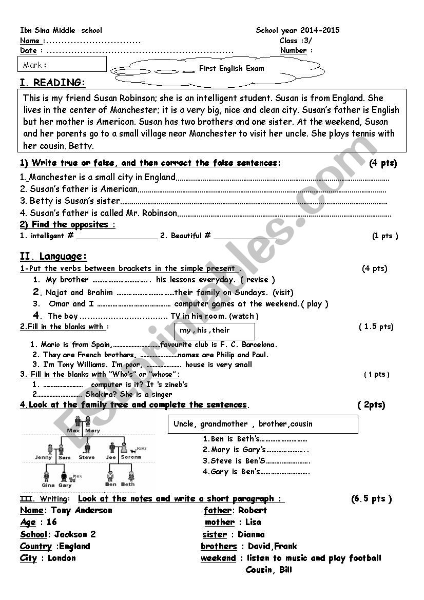 english exam worksheet