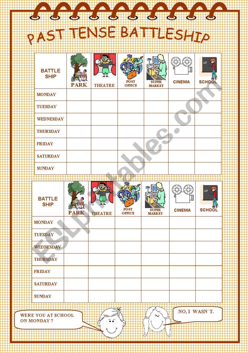 Past tense battle ship worksheet