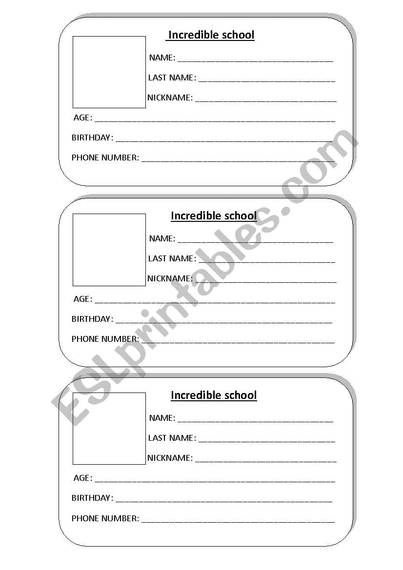 Identity card worksheet