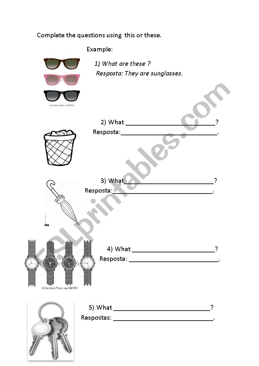 Exercises with this, these using verb to be