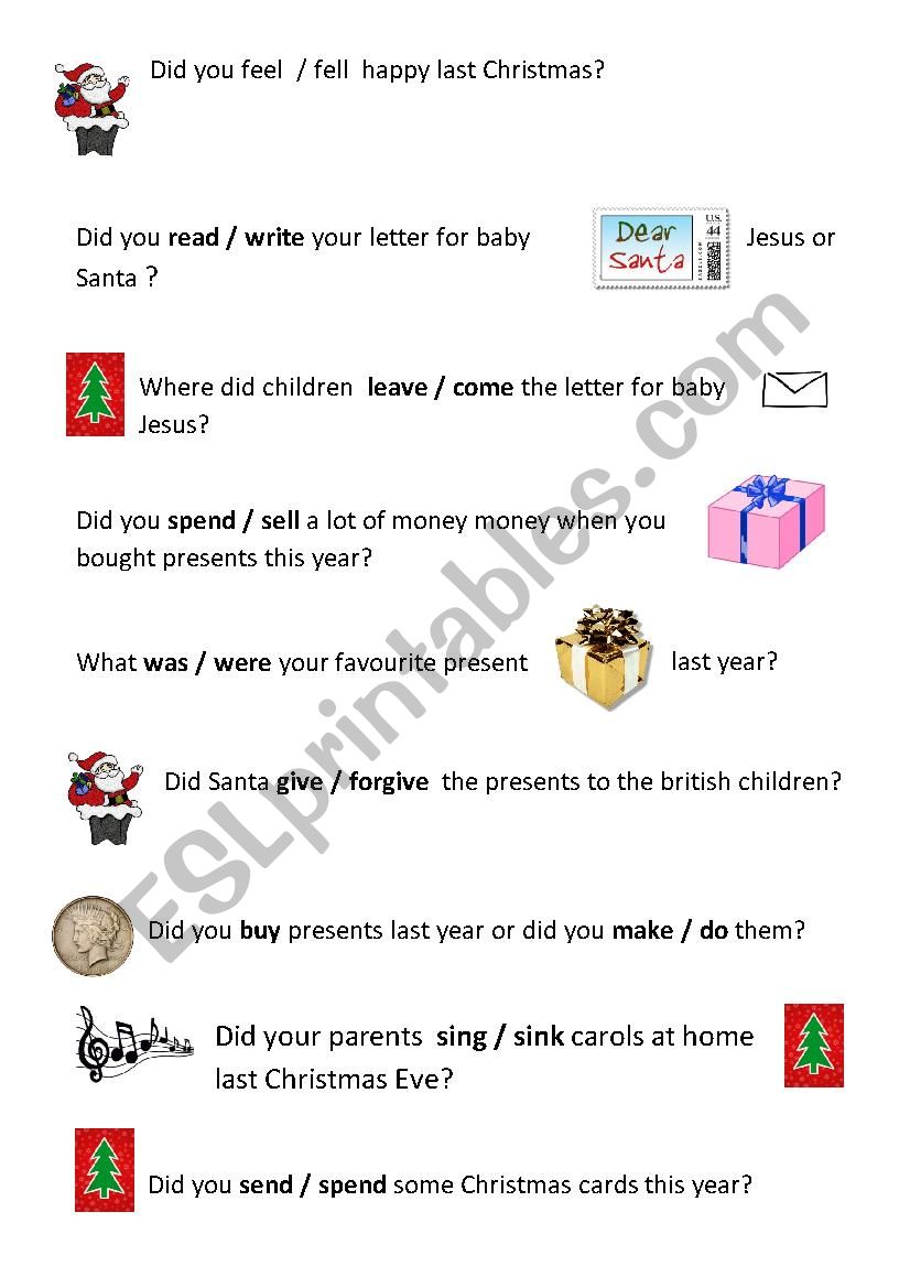 X-mas Past simple questions worksheet