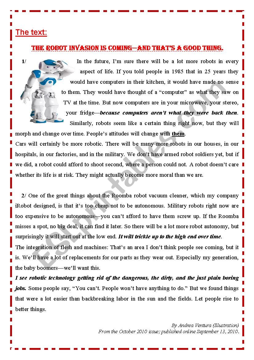 Useful Reading Comprehension task : ROOMBA ROBOT. Unit 3 lesson 1. 4th Tunisian students