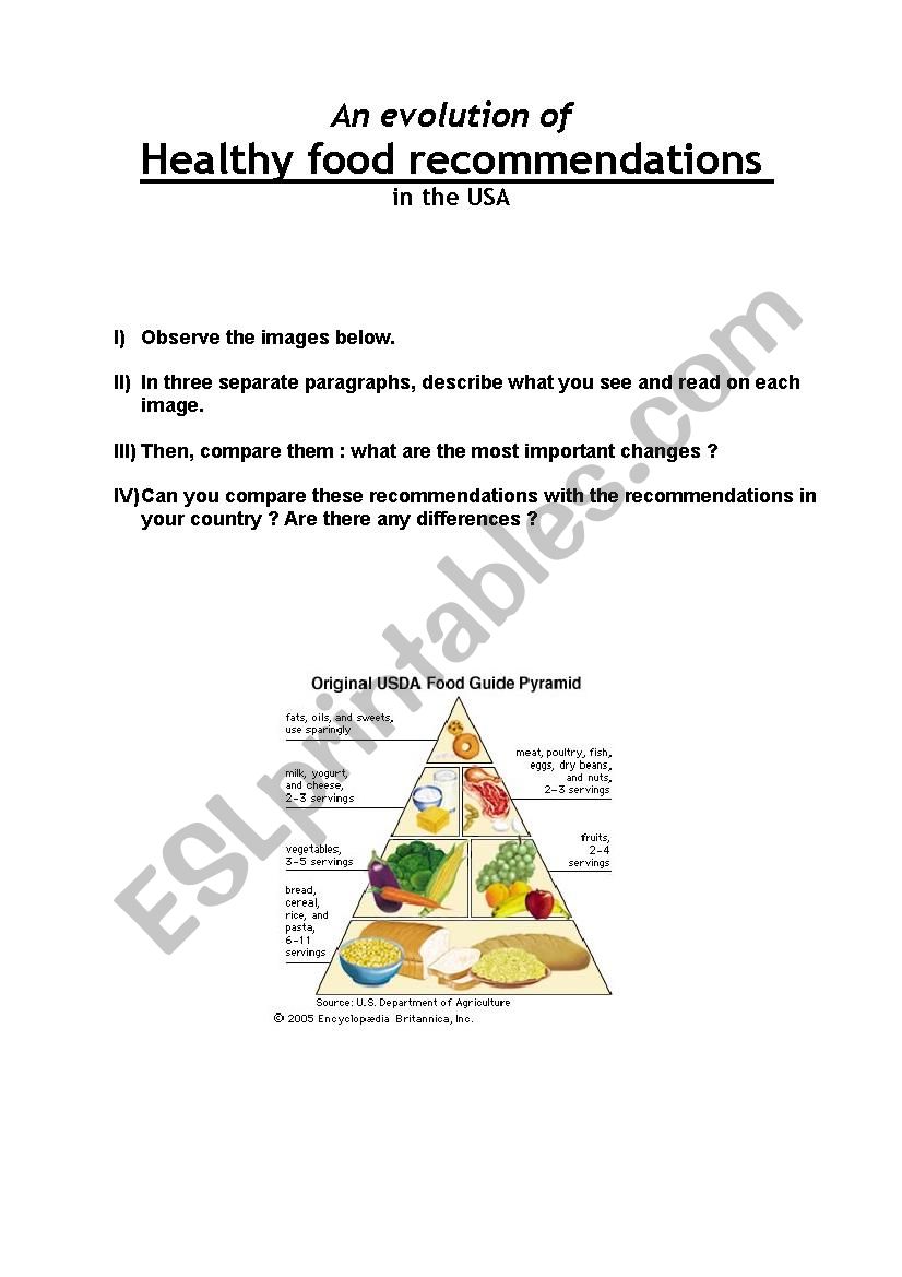 Healthy Food Recommendations worksheet