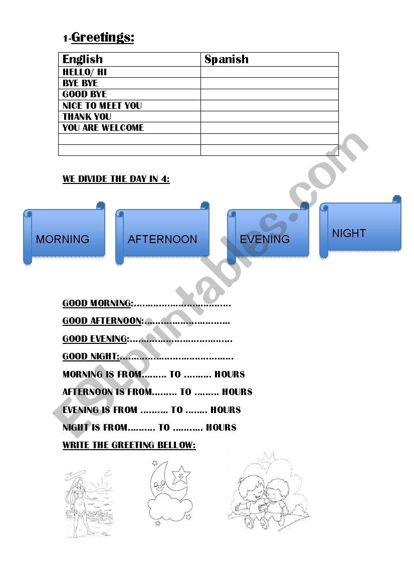 greetings worksheet