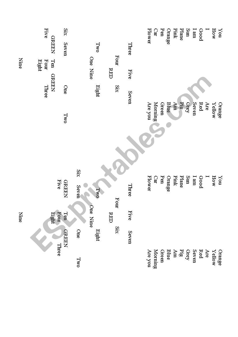 Numbers and Colours worksheet