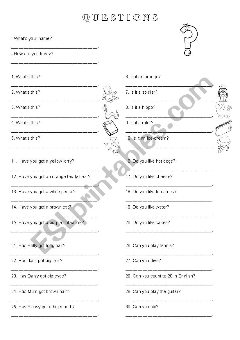 Super simple questions worksheet