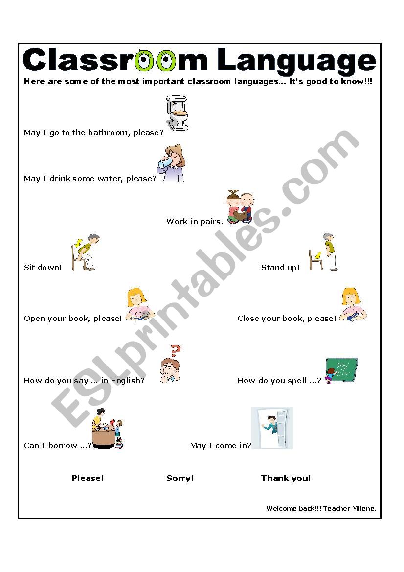 Classroom Language worksheet