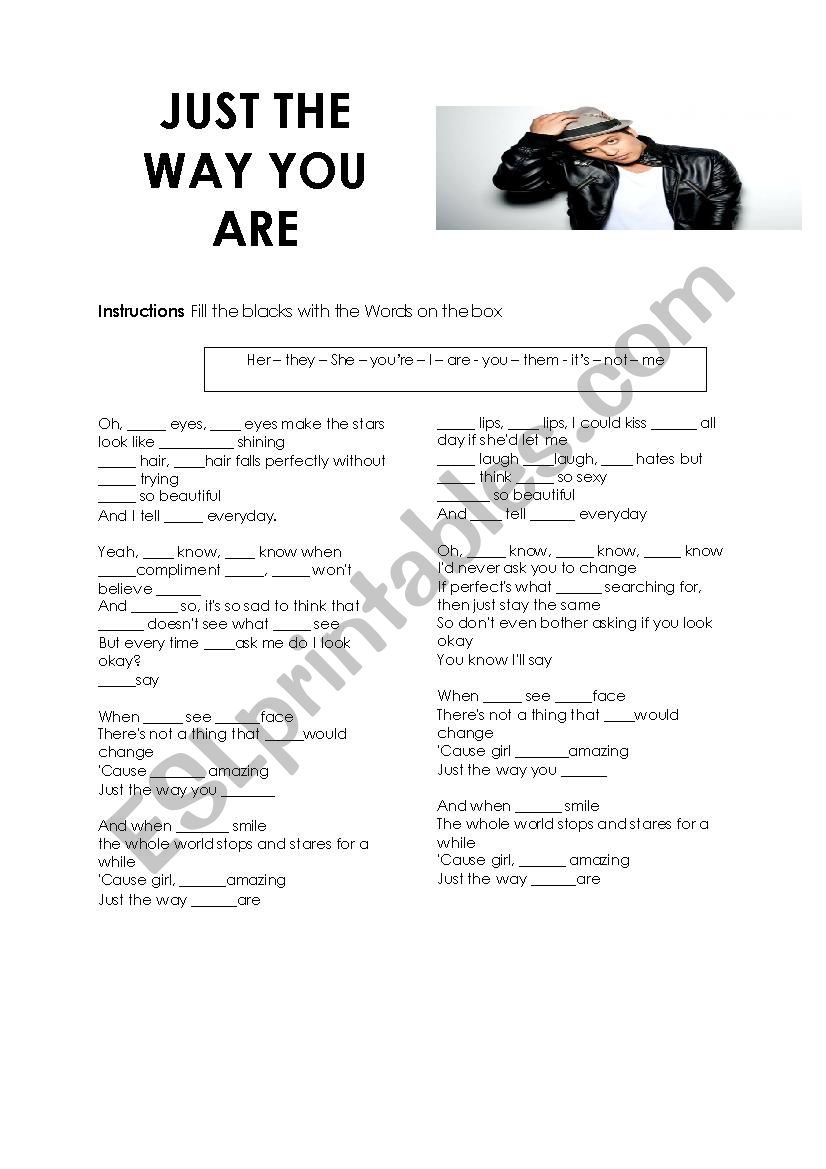 Song Just the way you are  worksheet