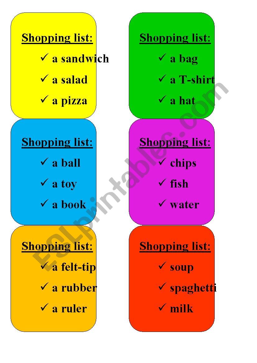 SHOPPING list, role-play, buying