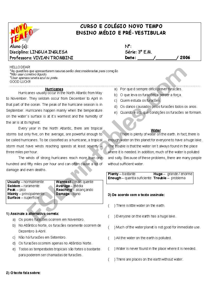 avaliao textos worksheet