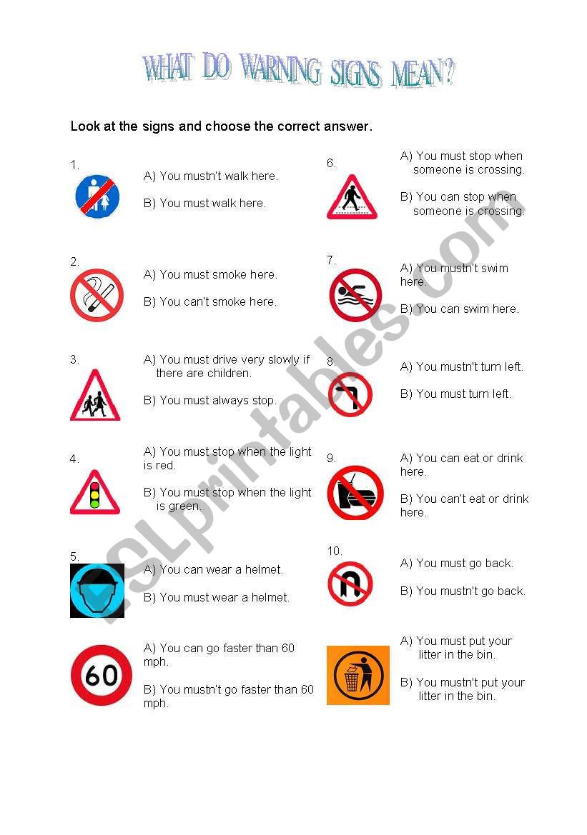 WARNING SIGNS 2 worksheet