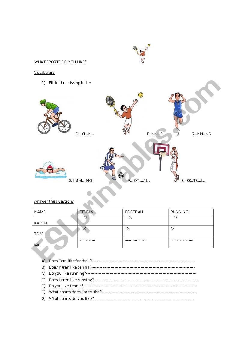 Sports worksheet