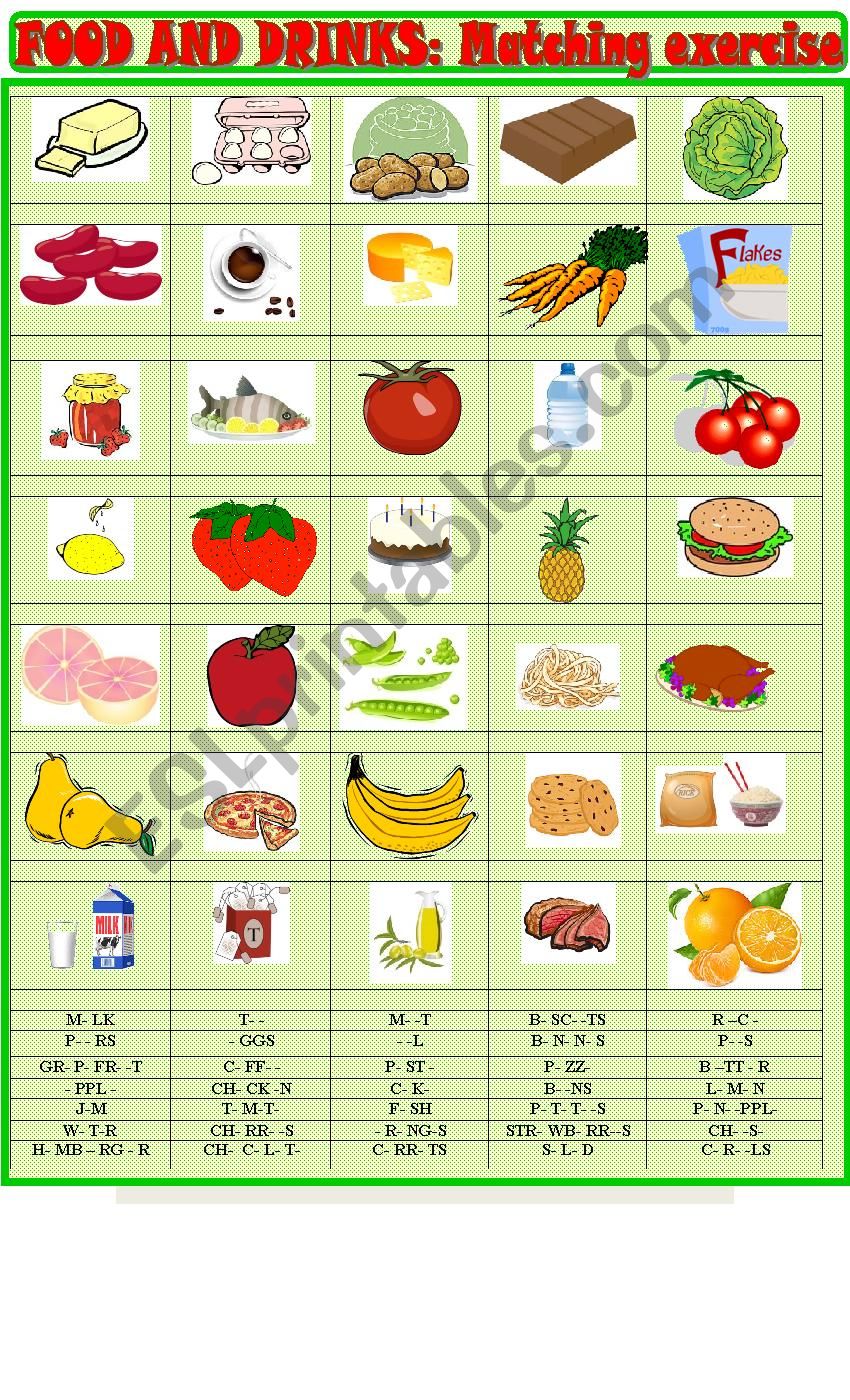 Food matching exercise and misssing letters