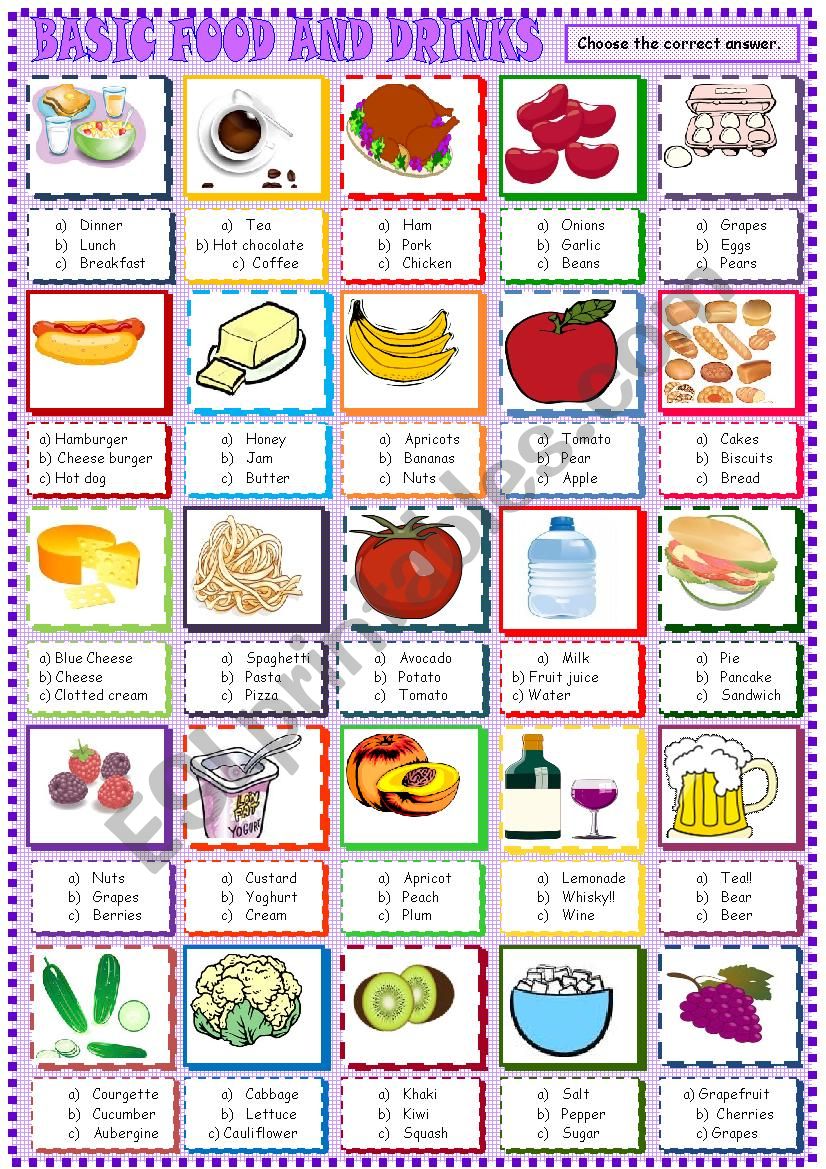 Basic food , multiple choice activity 2