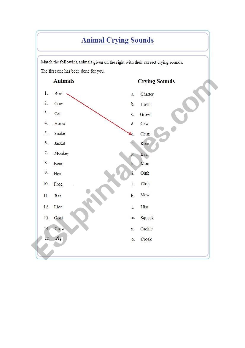 Animal Crying Sounds worksheet