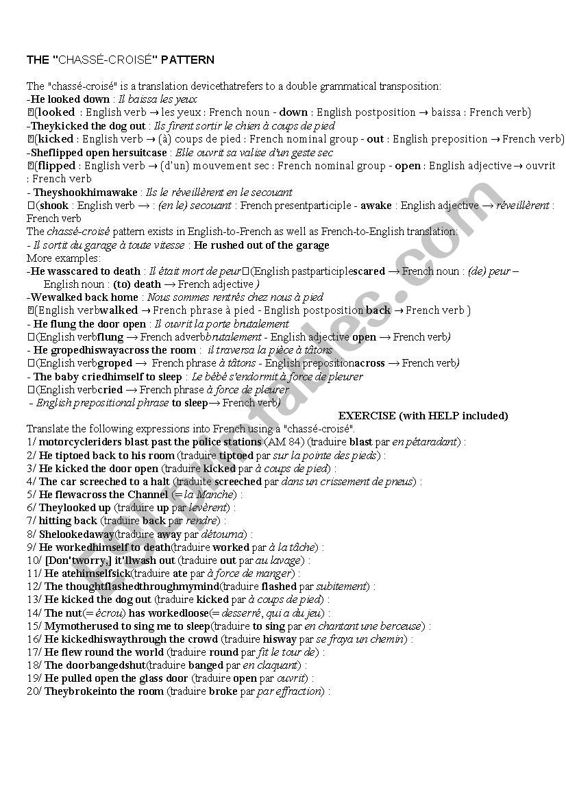 TRANSLATION PATTERN : chassÃ©-croisÃ©