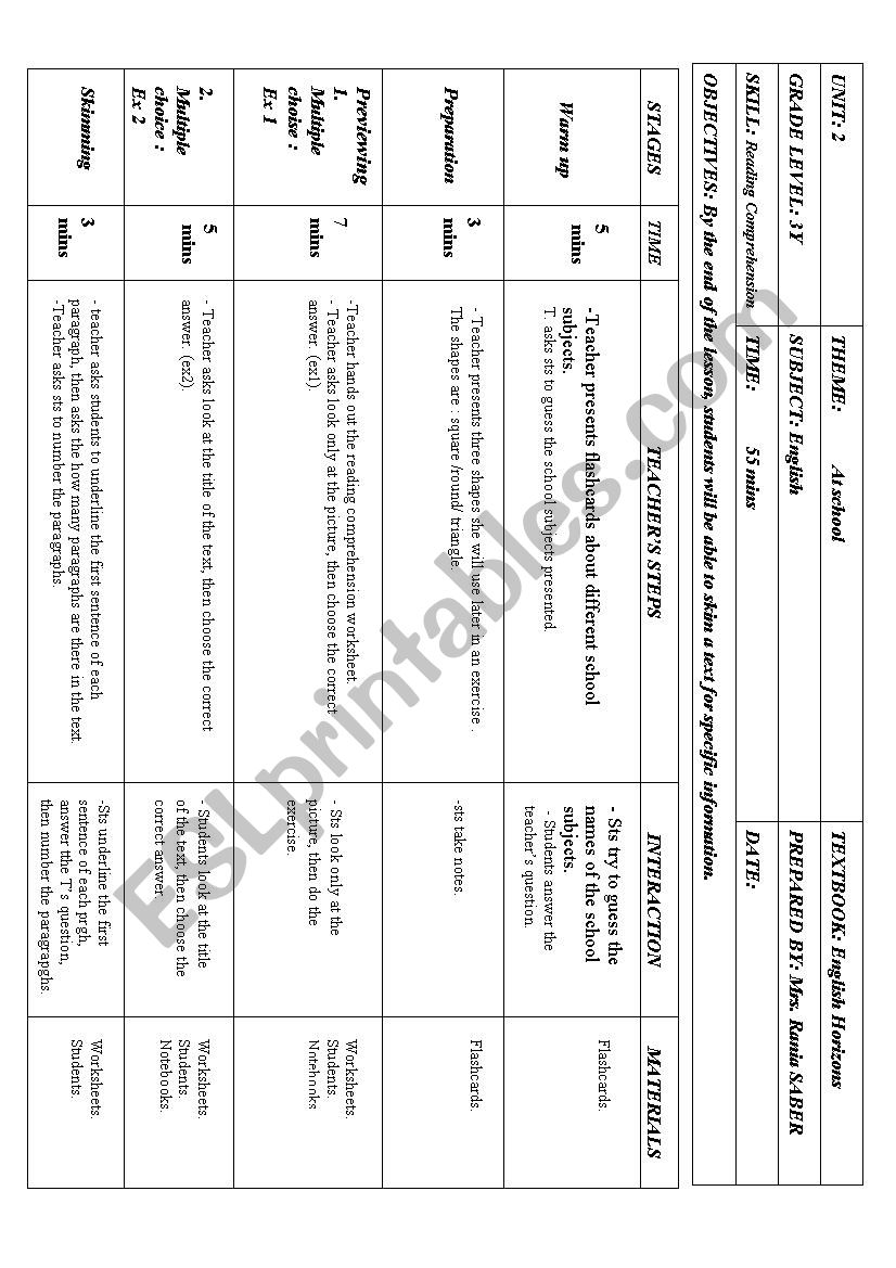 lesson plan worksheet