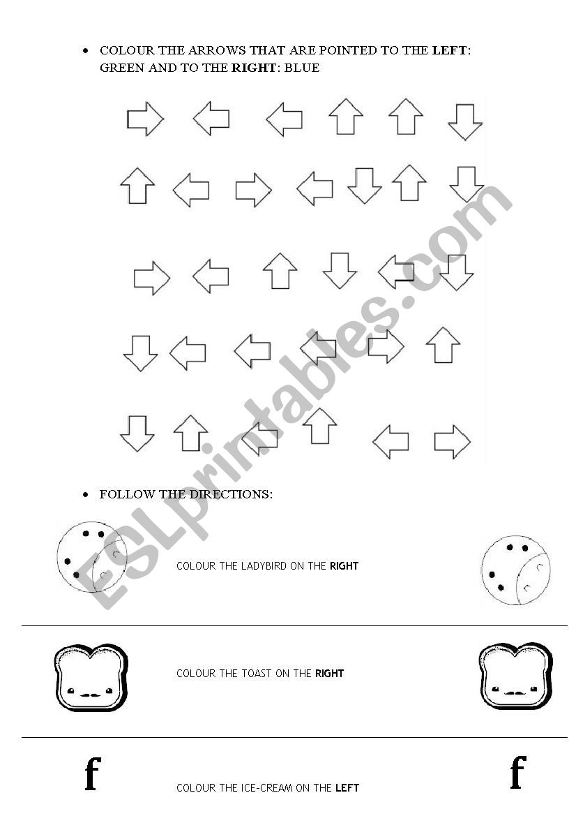 Directions RIGHT and LEFT worksheet