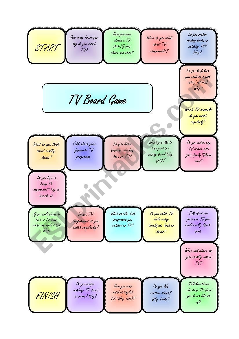 Board game TV/media worksheet