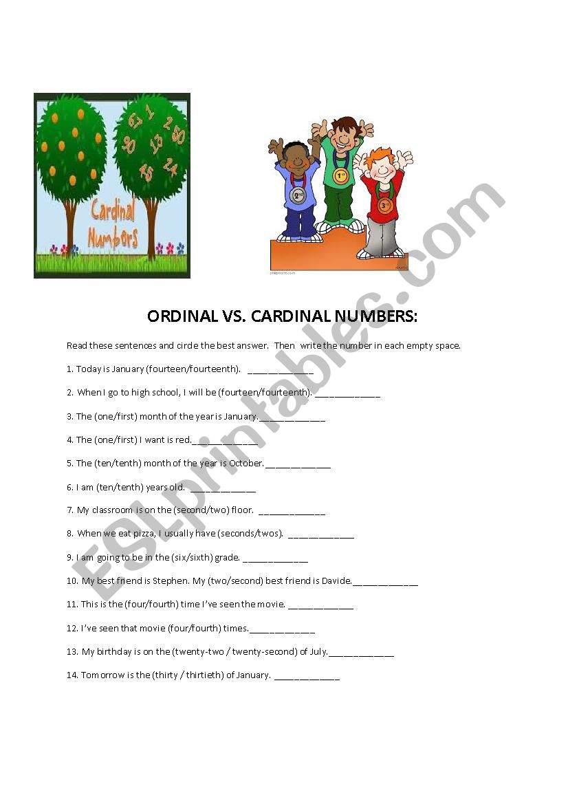 Ordinal vs Cardinal Numbers worksheet