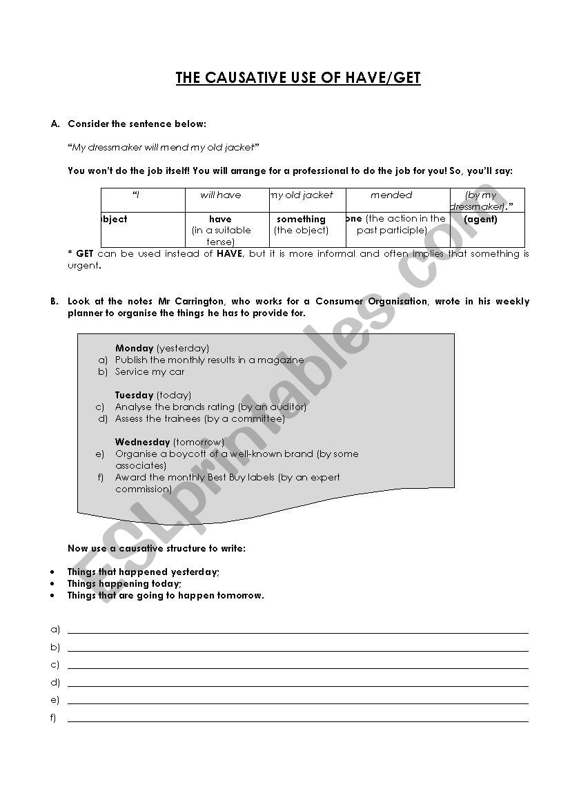 Causative Use of Have worksheet