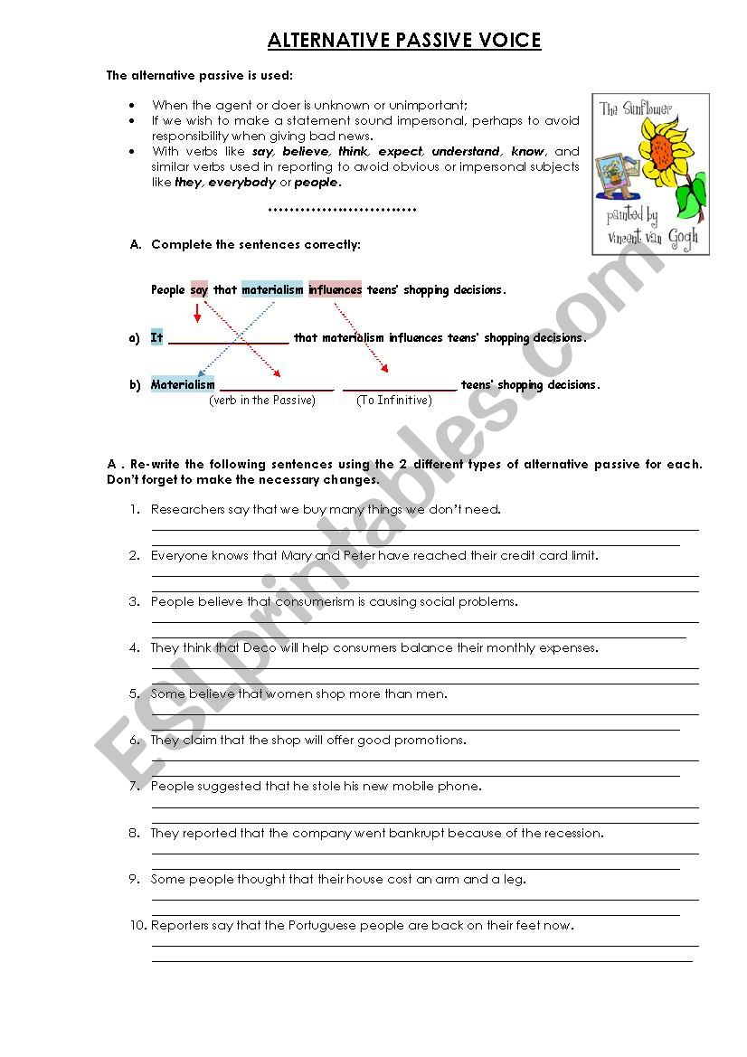 Alternative Passive Voice worksheet