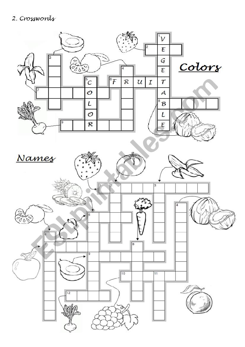 3. Colors, fruits and vegetables - Crossword