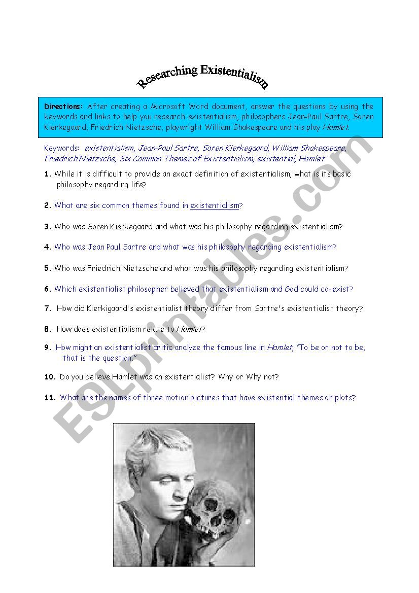 Hamlet- Existentialism worksheet