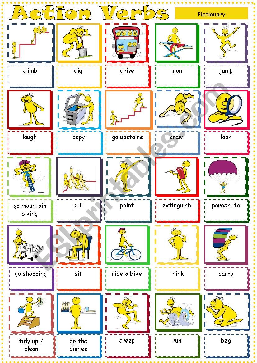 Action Verbs * Pictionary worksheet