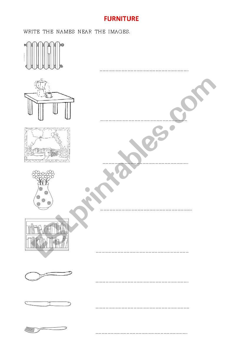 house & furniture worksheet