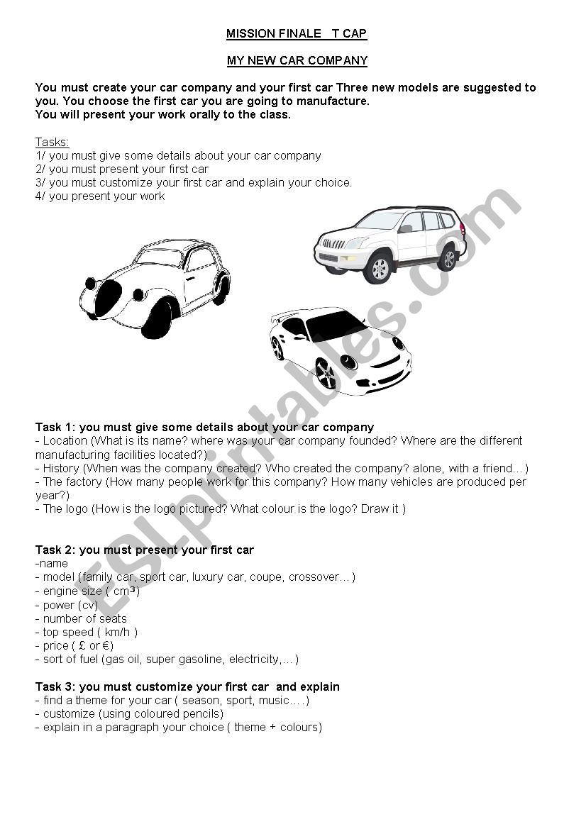 My new car company worksheet