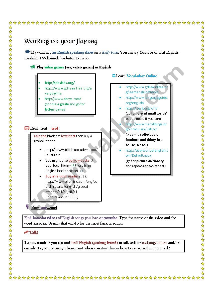 Boost your fluency worksheet