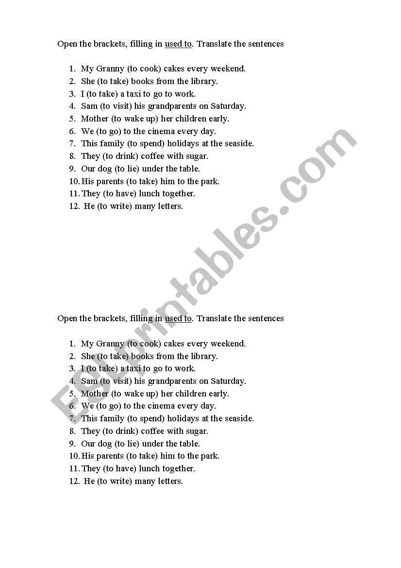 Used to worksheet