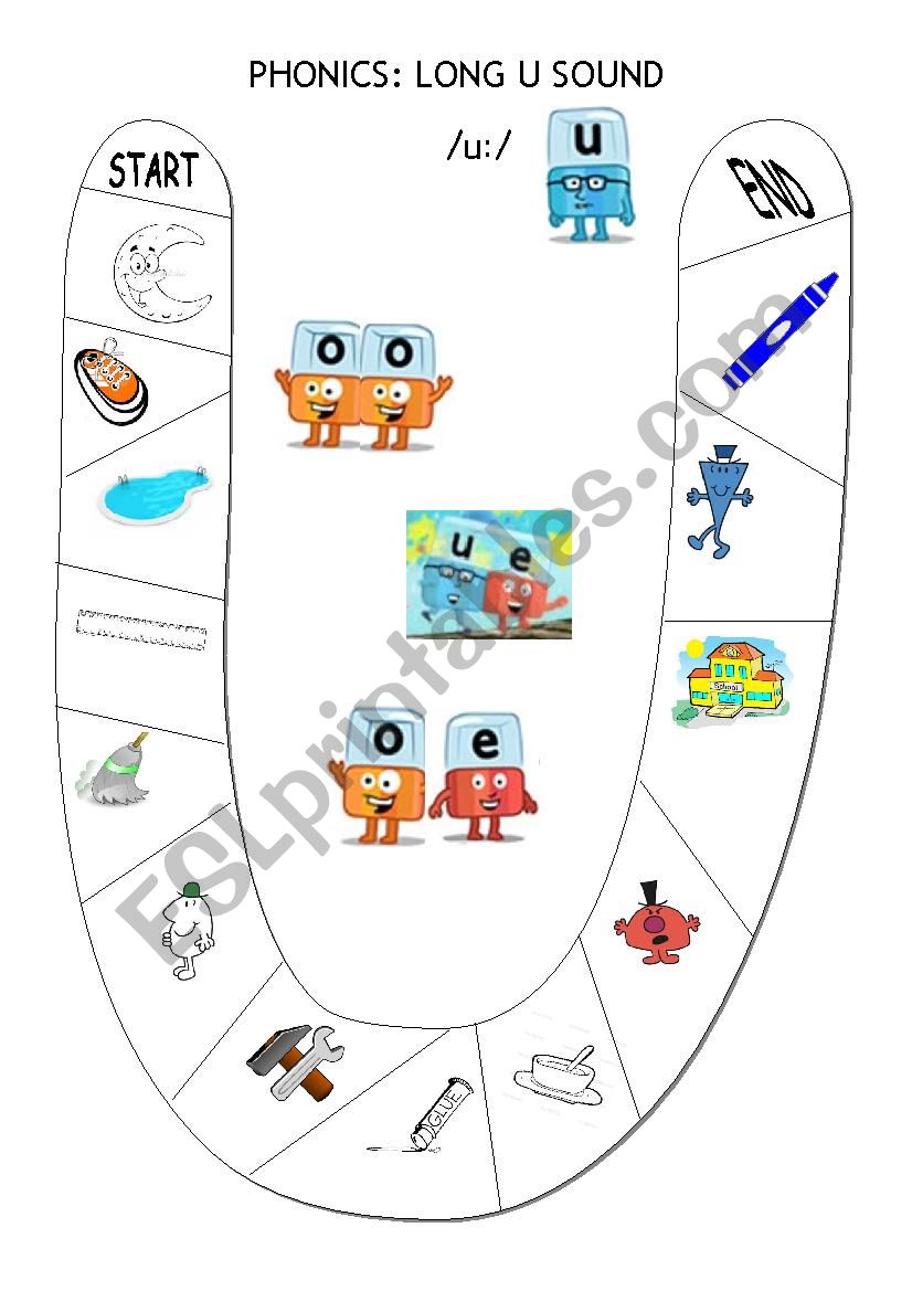 Phonic tracks long u sound following the model provided by David Lisgo. Alphablocks