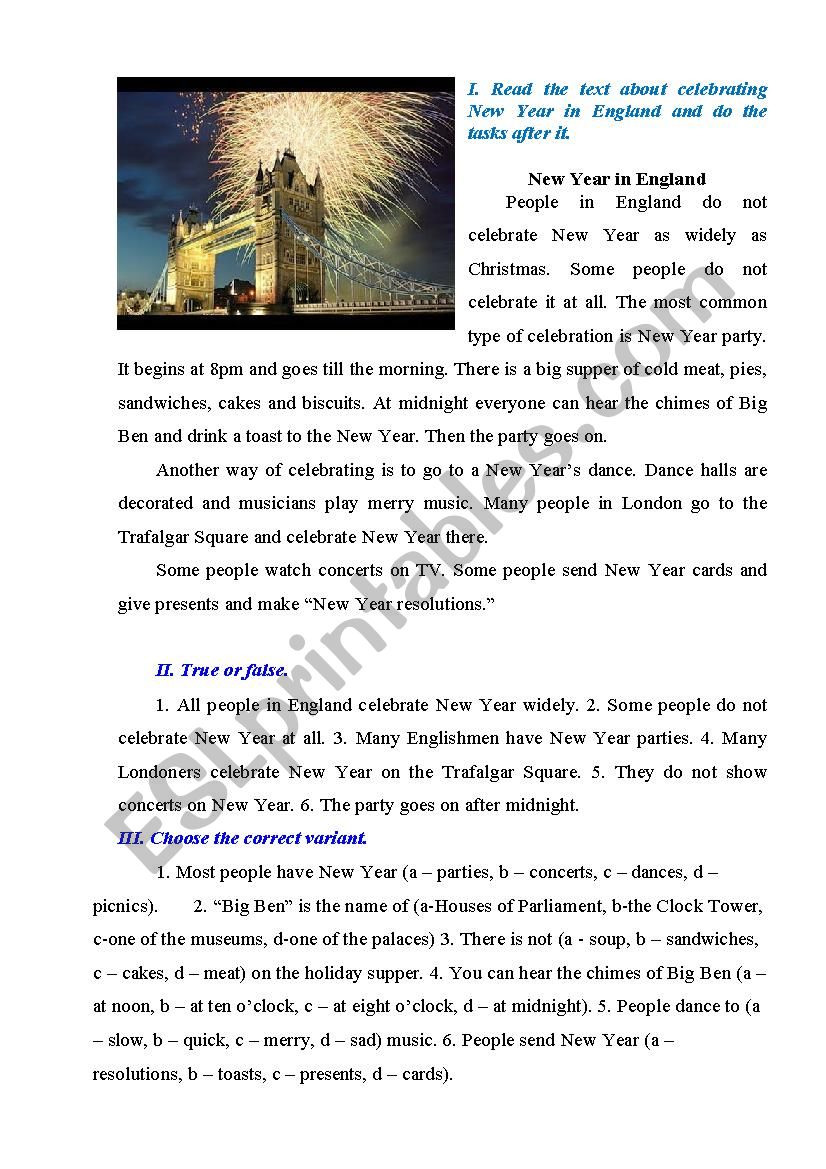 New Year in England worksheet