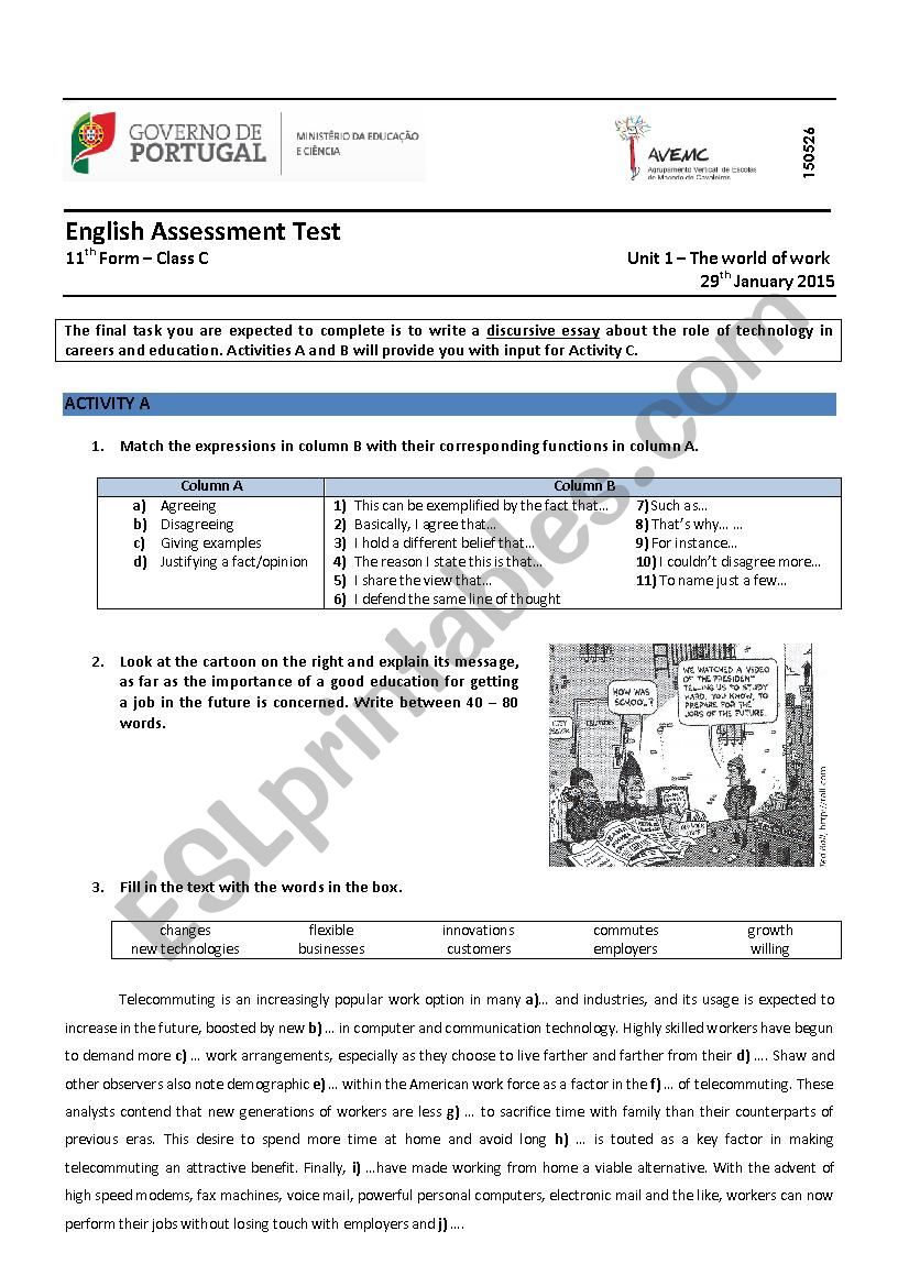 The World of Work worksheet