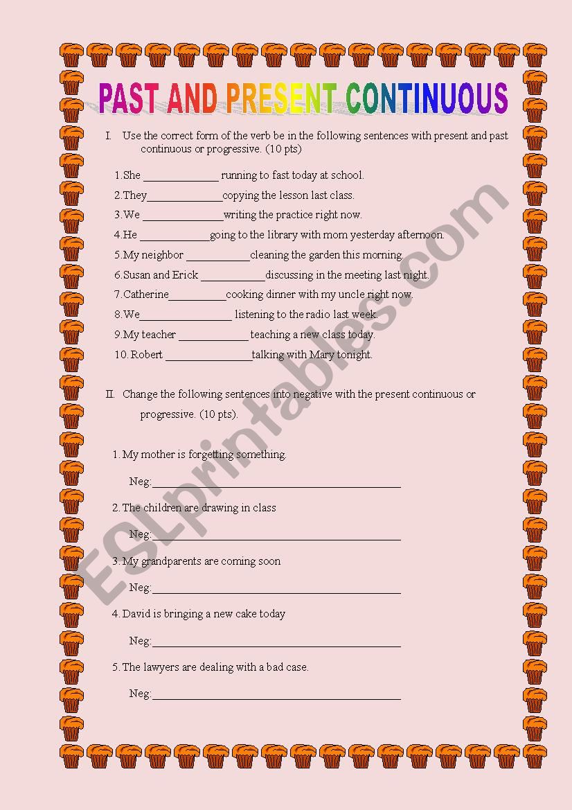 PAST AND PRESENT CONTINUOUS worksheet