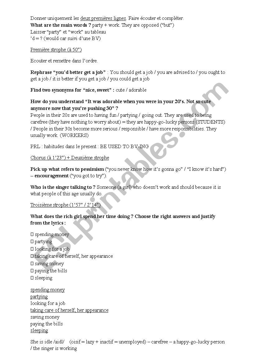 Gossip - Get a job worksheet