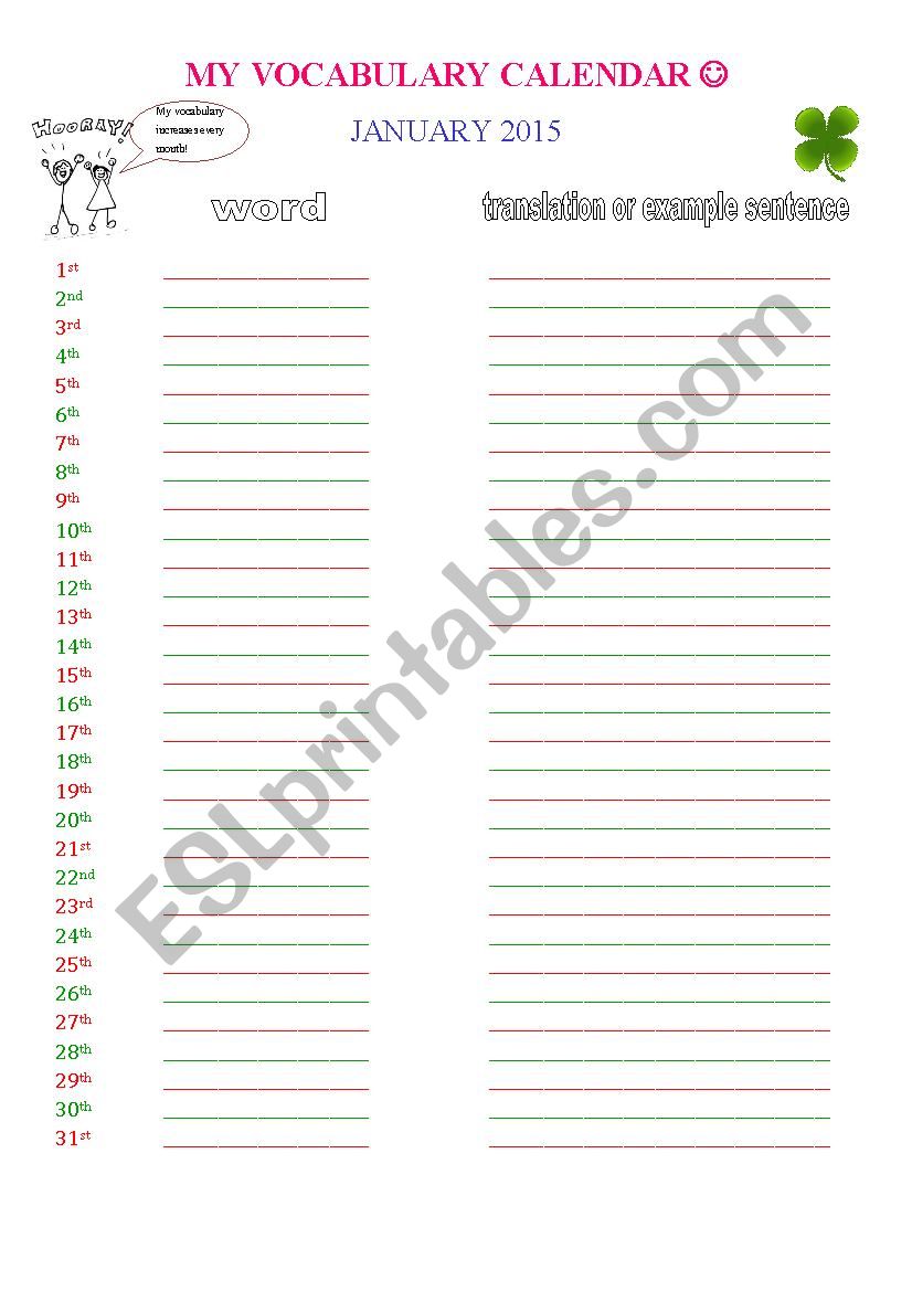 Word calendar worksheet