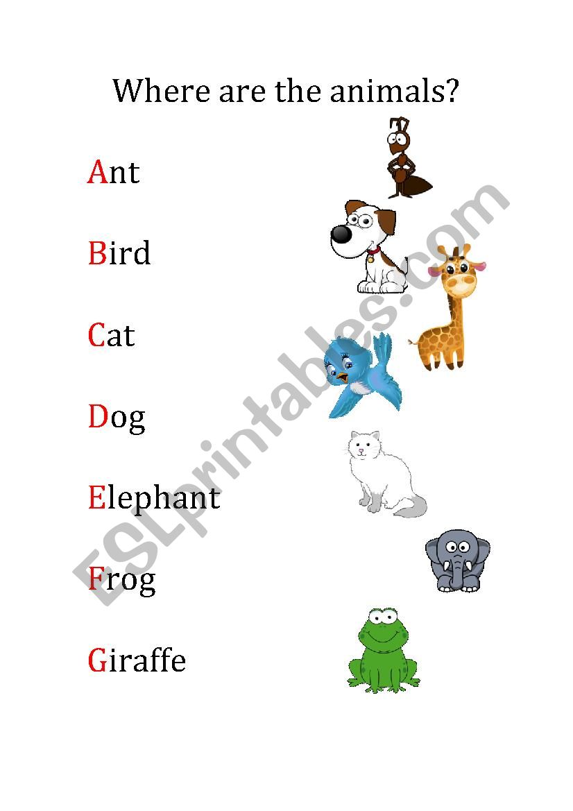 Where are the animals? worksheet