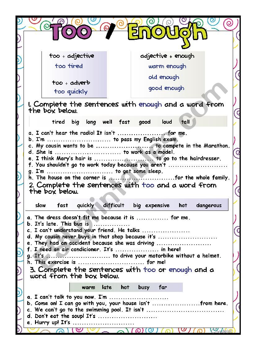 grammar worksheet too and enough