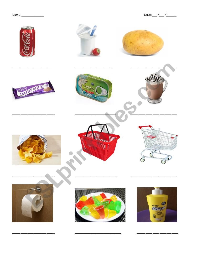 Food Supermarket worksheet